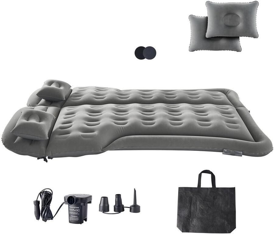 Opblaasbaar Autoluchtbed voor Kamperen Gevlokt en Versterkt Reismatras met Luchtpomp Mondstukken en Draagtas Past op de Meeste Suv's Mpv's en Sedans Grijs