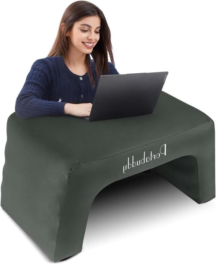 Opblaasbaar leeskussen bedtafel Draagbare laptoptafel voor bed vloer of bank met armsteundesign zijzakken en wasbare overtrek (groen)