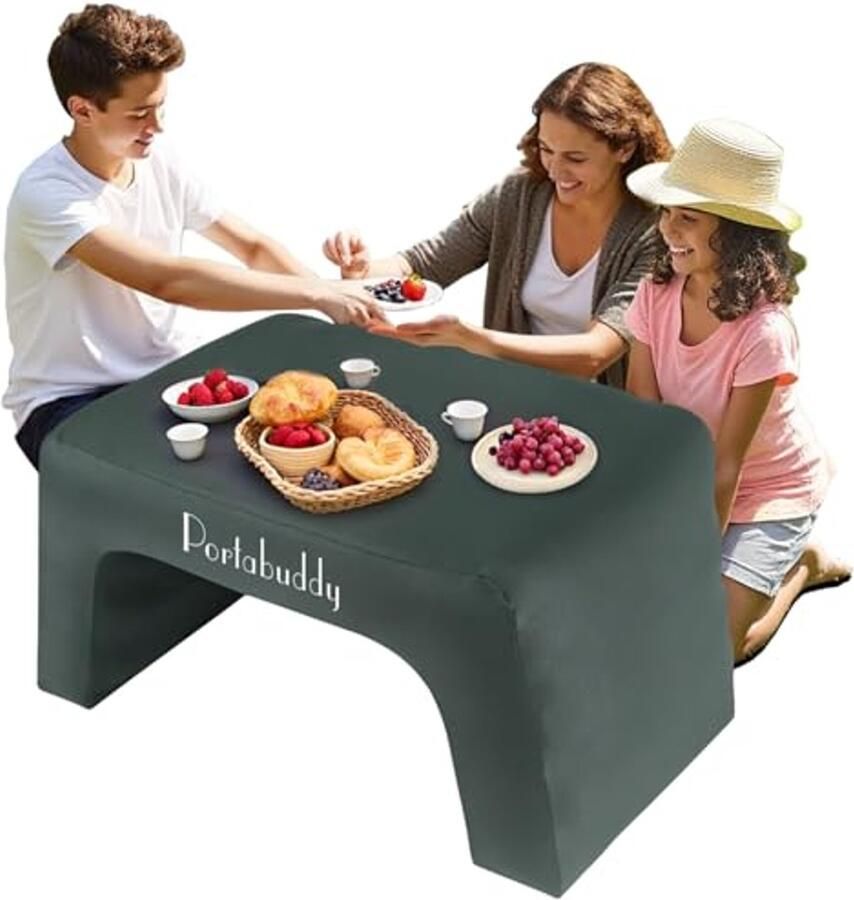 Opblaasbaar Leeskussen met Armsteun en Zijzakken Draagbare Laptoptafel voor Bed en Vloer (Groen)