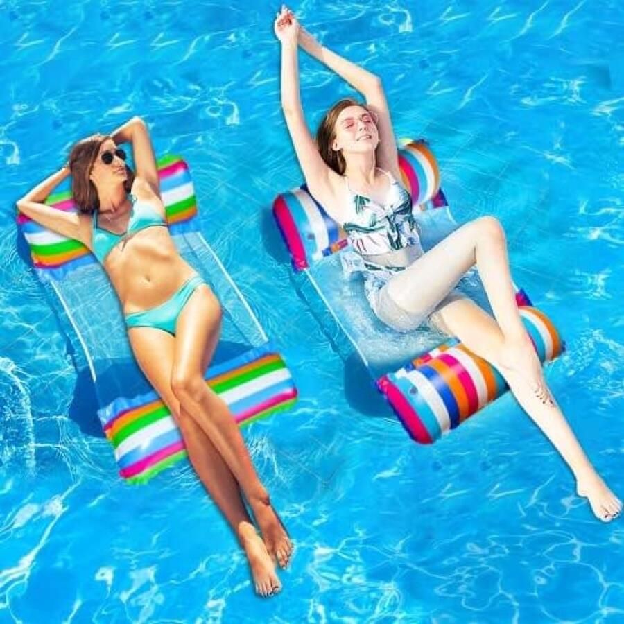 Opblaasbaar luchtbed 2 stuks 4-in-1 zwevend luchtmatras waterhangmat zwembad met mesh waterhangmat voor volwassenen en kinderen feest strand vakantie lounge zwemaccessoires