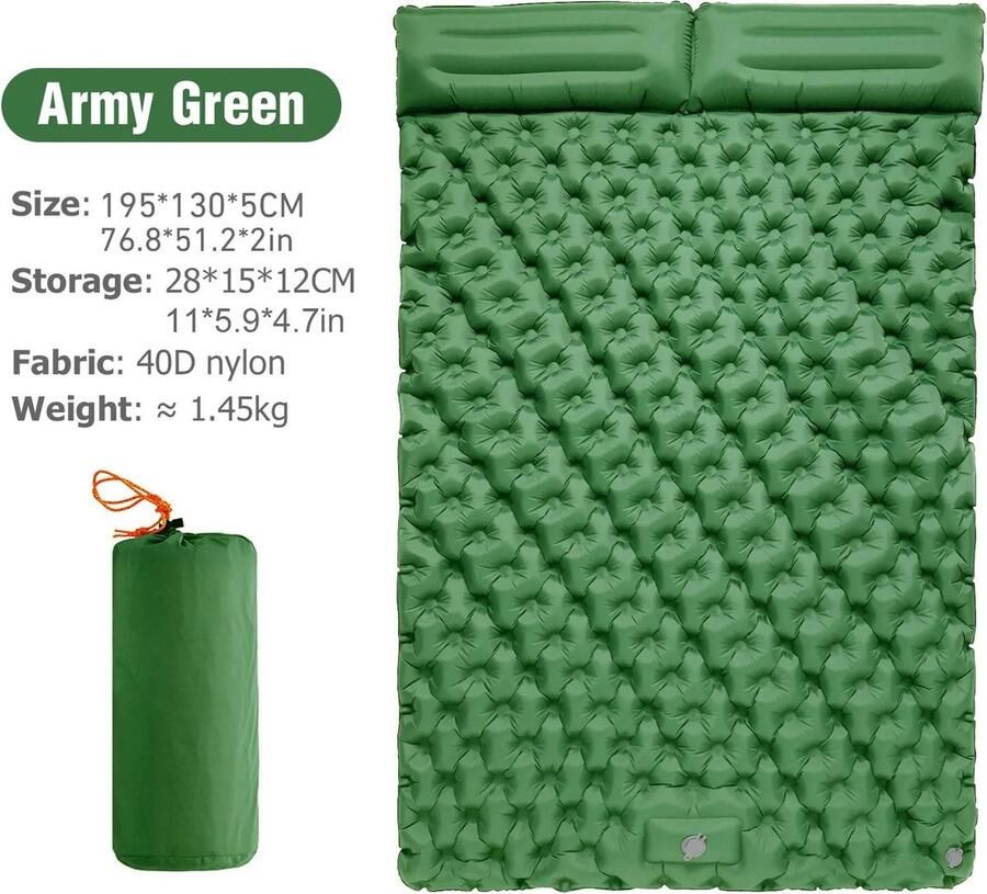 Opblaasbaar Matras 2 Personen- Inflatable Mattress 2 Persons Opblaasbaar Bed Luchtbed Zelfopblazend Groen