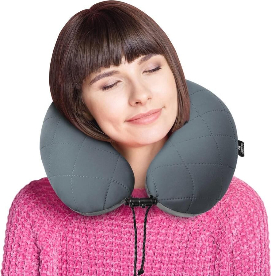 Opblaasbaar Nekkussen met Verstelbare Ondersteuning Ideaal voor Vliegtuig Auto en Trein