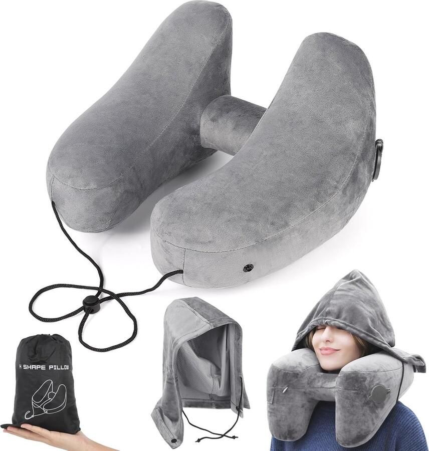 Opblaasbaar Nekkussen voor Reizen Ergonomisch H-vormig Reiskussen Snel Opblaasbaar Zacht en Ademend