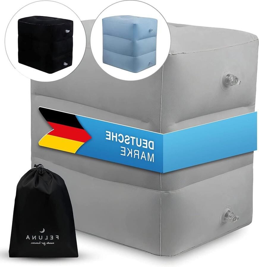 Voetsteun reiskussen voor trein auto en vliegtuigkussen opblaasbaar reis-strand- en campingkussen multifunctioneel kussen tot 45 x 30 x 42 cm (grijs)