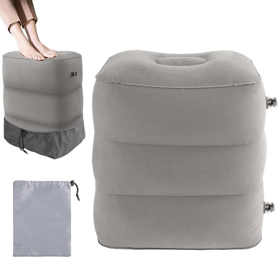 Opblaasbaar voetsteunkussen voor op reis voor kinderen en volwassenen in hoogte verstelbaar