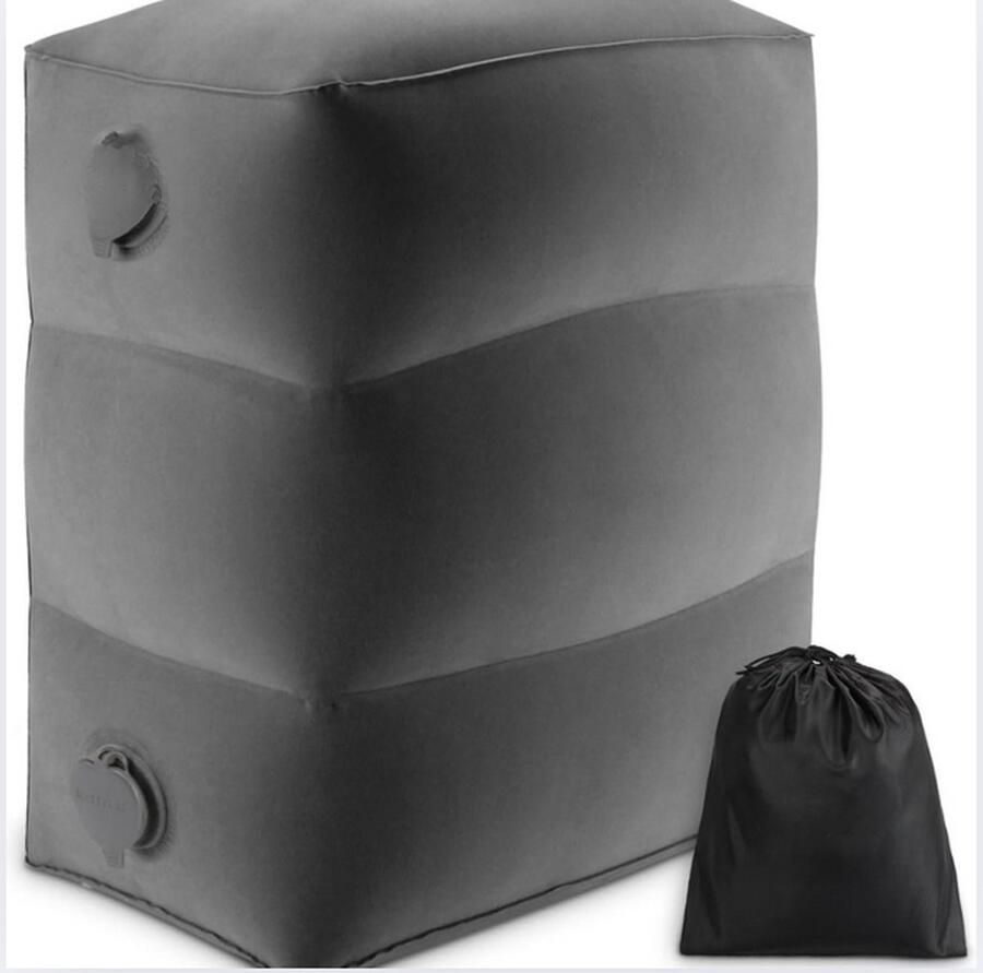 Opblaasbaar voetsteunkussen voor reizen auto en thuis en op kantoor in hoogte verstelbaar Flyaway kinderbed voor slapen op lange vluchten voor kinderen (donkergrijs 1 stuk)