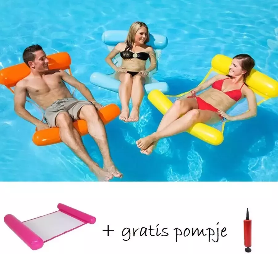 Opblaasbaar Water Hangmat + GRATIS Pompje Hang Mat Waterhangmat Luchtbed Lounge Roze