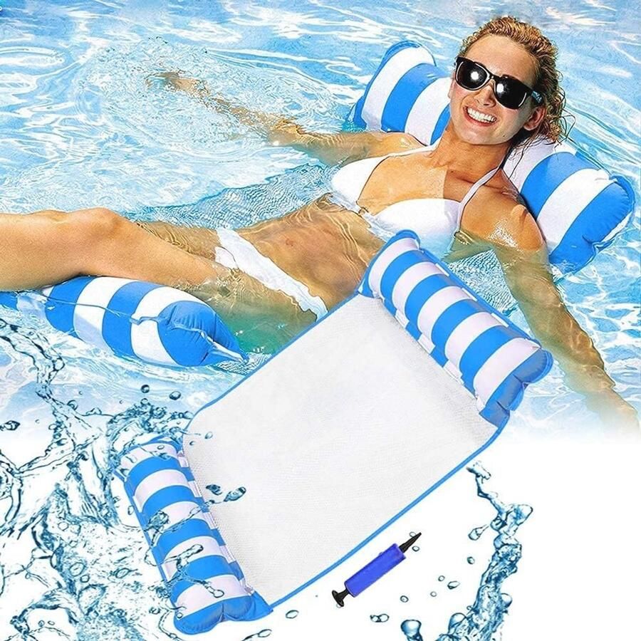 Opblaasbare Waterhangmat – 4-in-1 Zwembad Lounger Luxe Opblaasbare Hangmat Met Rugsteun Drijvende Hangmat voor Zwembad – 4-in-1 Opblaasbare Lounger - Foto 2