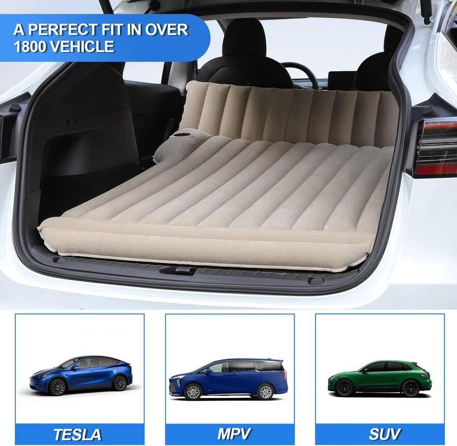 Opblaasbare automatras met luchtpomp geschikt voor camping reizen en slapen opblaasbaar autoluchtbed geschikt voor Model S Model 3 en bijna alle auto's en SUV's
