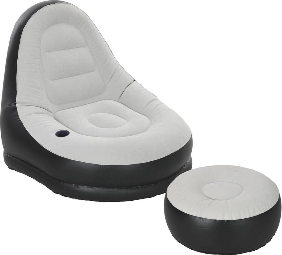 Opblaasbare bank met voetensteun en bekerhouder Ideaal voor camping en thuis lichtgrijs 125x100x87 cm