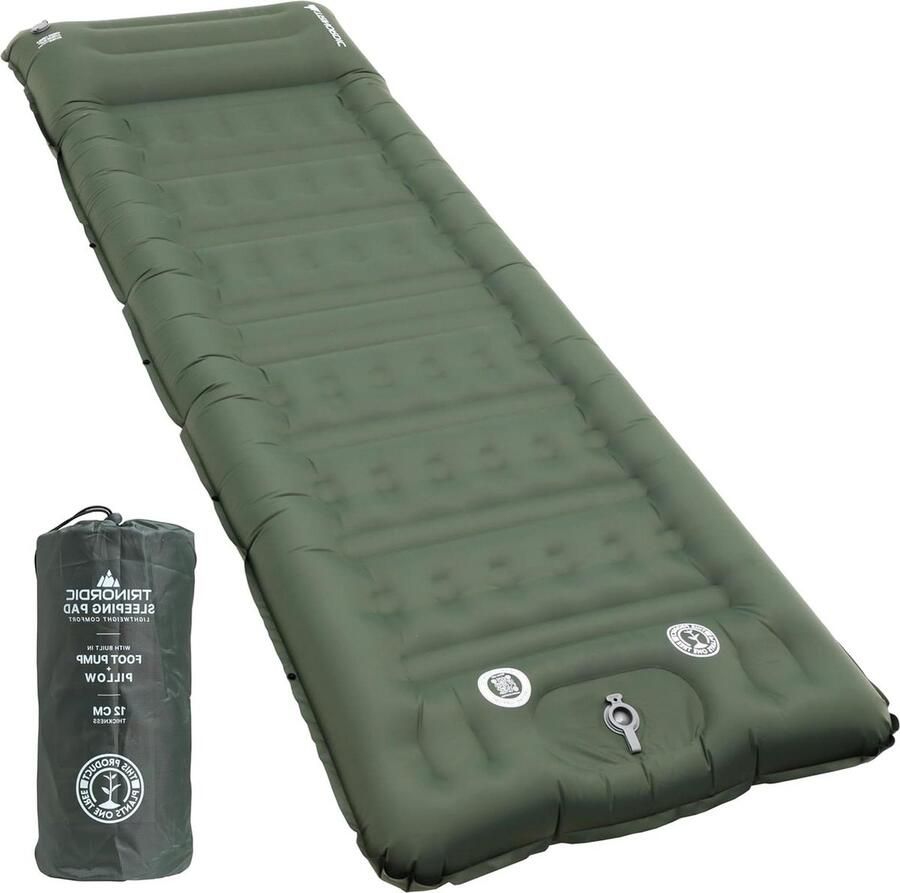 Opblaasbare Camping Slaapmat 12cm Dik & Breed Voetpomp & Kussen Lichtgewicht Luchtbed Kamperen Wandelen Bikepacking Glamping vouwmatras