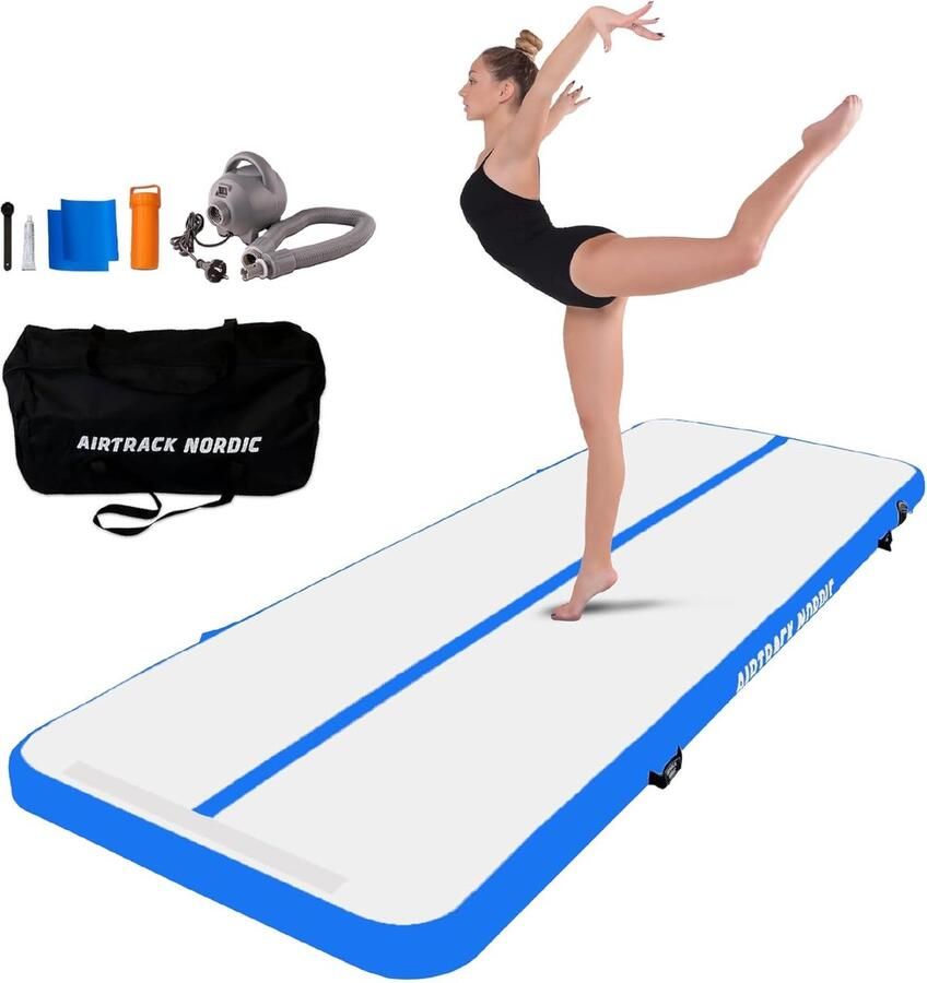 Opblaasbare Gymnastiekmat 3 m 8 m met Elektrische Luchtpomp Duurzaam en Gemakkelijk te Vervoeren Ideaal voor Gymnastiek en Yoga