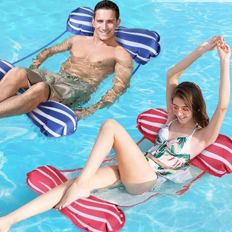 Opblaasbare Hangmat 2 Stuks Waterhangmat 4-in-1 Loungestoel Zwembad Lounge Luchtmatras Drijvend Water Bed Mat Zwembad Strand Drijvend waterhangmat