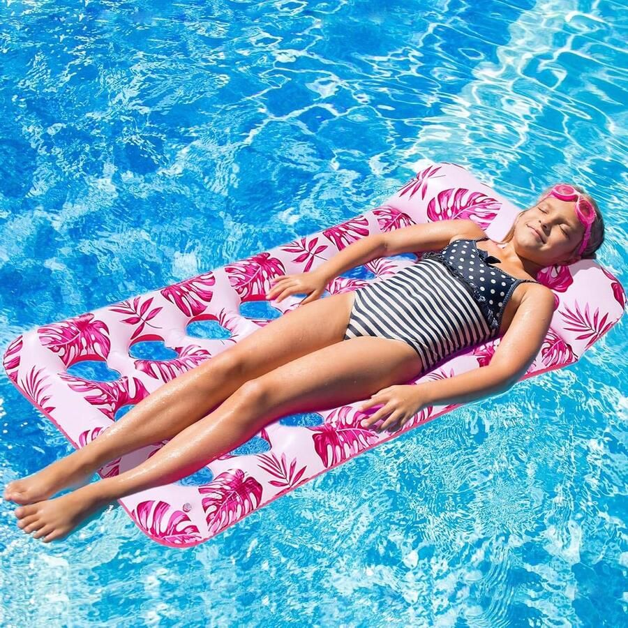 Opblaasbare hangmat matras voor zwembad drijvende waterhangmat strand feest zomerspelen (roze-rood) waterhangmat