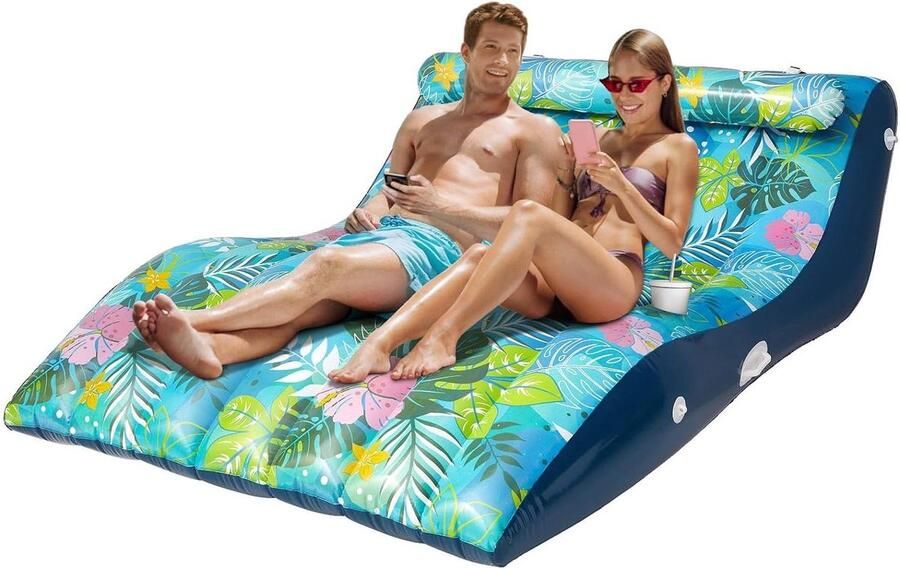 Opblaasbare hangmat voor volwassenen zwembad luchtmatras zee 1-2 personen handgrepen bekerhouder rugleuning strand waterhangmat