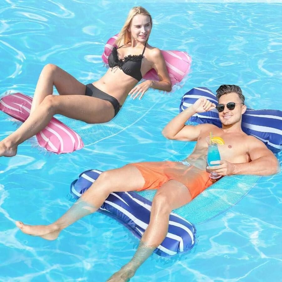 Opblaasbare hangmat Zweefmat 4-in-1 multifunctioneel Lichtgewicht drijvende stoel Compact en draagbaar zwembadmat Voor volwassenen en kinderen Roze en blauw waterhangmat