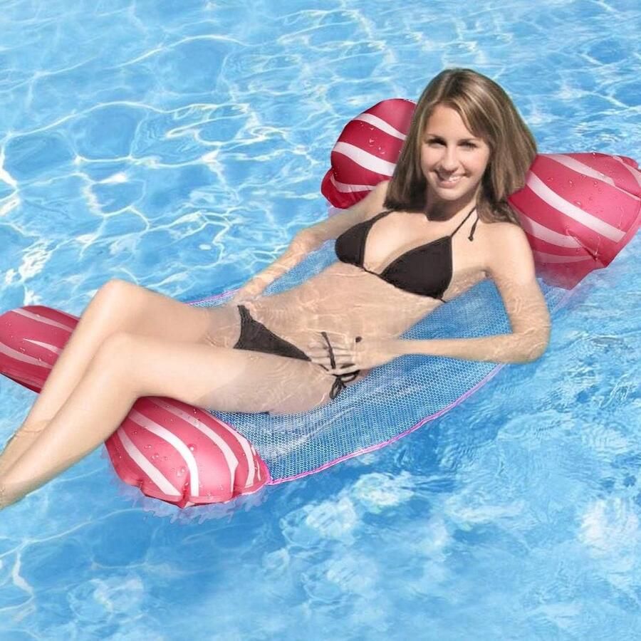 Opblaasbare hangmat zwembadvlotterhangmat multifunctionele drijvende stoel compact en draagbaar zwembadmat voor volwassenen en kinderen rode wijn waterhangmat