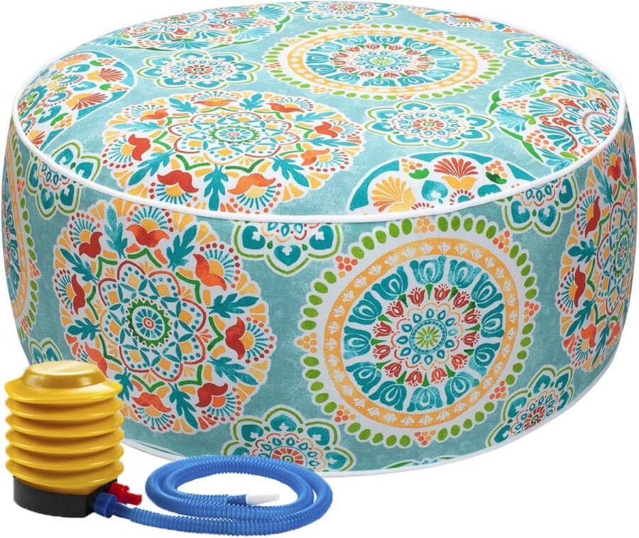 Opblaasbare kruk buiten 50 x 23 cm zitzakkruk van polyester en PVC voor strand tuin zwembad woonkamer cyaan cirkel