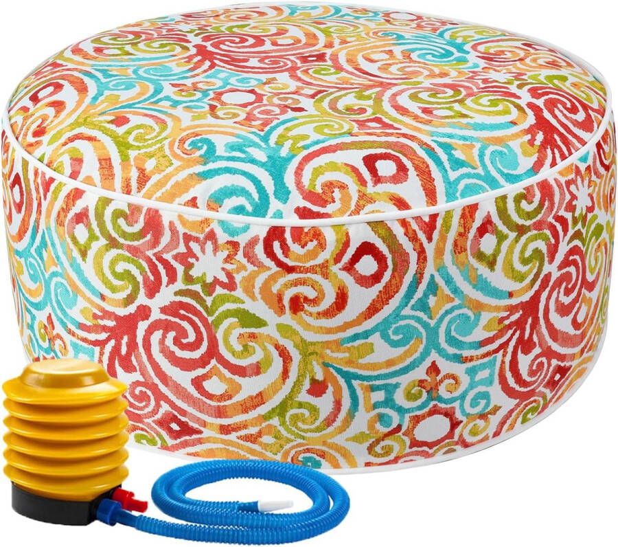 Opblaasbare kruk kleurrijke kruk binnen en buiten -50 * 23 cm gebreide kruk waterdicht gemaakt van polyester en PVC voor tuinzwembad woonkamer -Corinthian Dapple