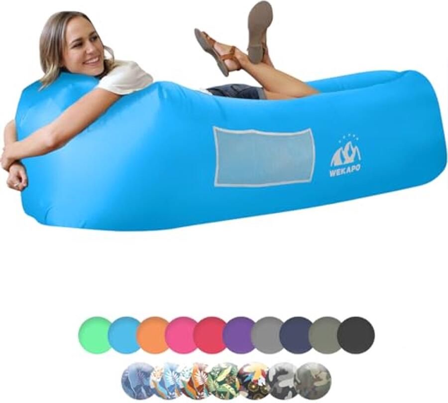 Opblaasbare ligstoel luchtbank en hangmat voor tuin strand en outdoor activiteiten