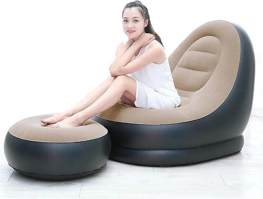 Opblaasbare Relax Zitzak Bank Luie Sofa Set voor Buiten en Binnen Opvouwbare Fauteuil met Tatami Voetenbank Slaapkamer Stoel Zitkussen Coffee