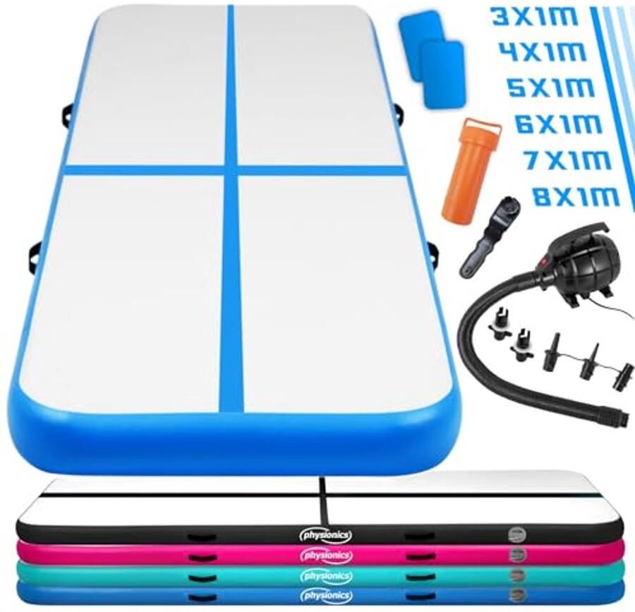 Opblaasbare trainingsmat met elektrische luchtpomp maten en kleuren