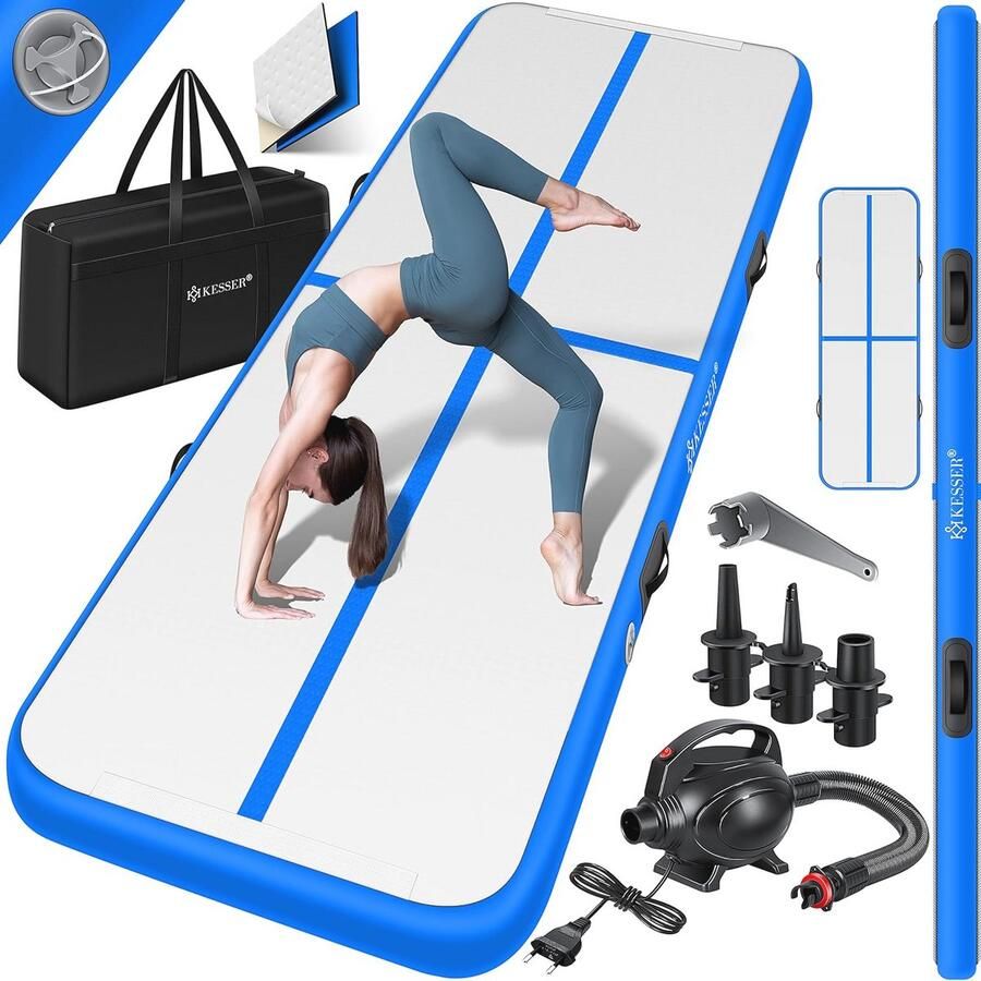 Opblaasbare Turnmat Fitnessmat Airtrack Gymnastiekmat met Draagtas en Elektrische Pomp Voor Yoga Turnen en Ontspanning