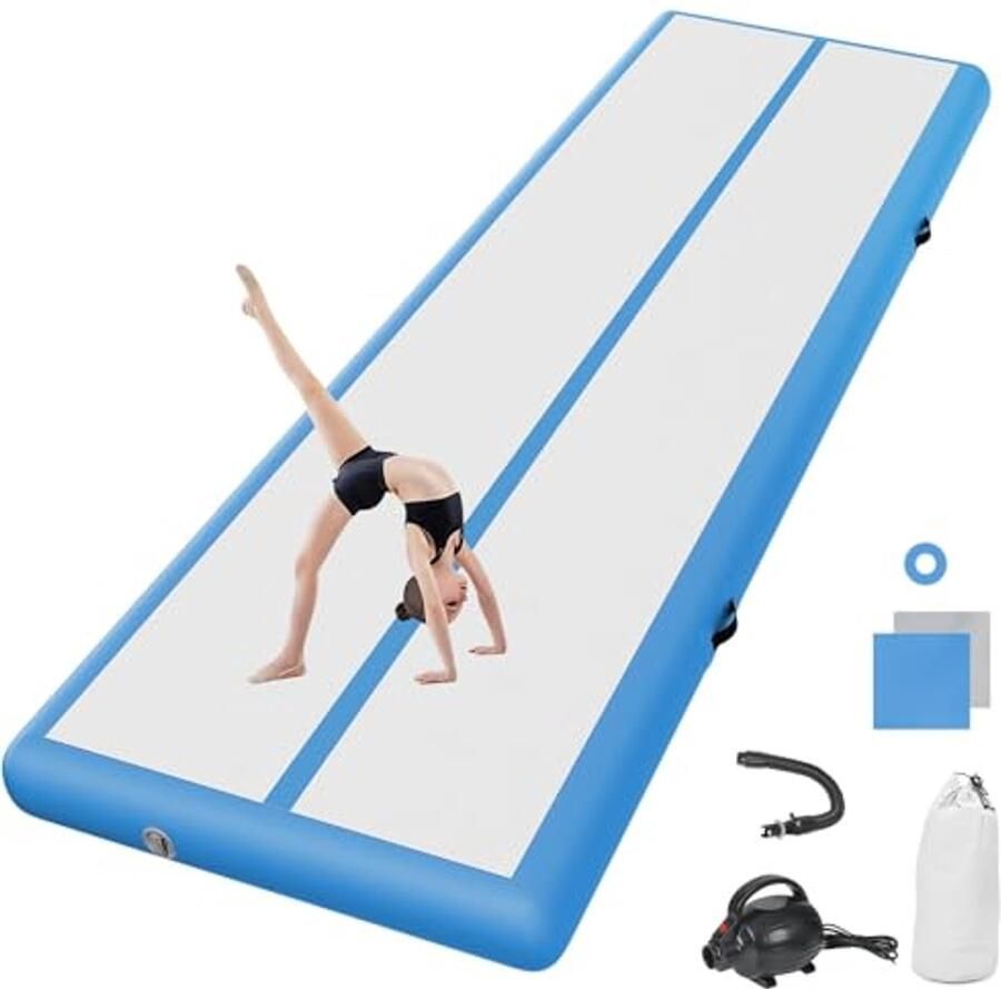 Opblaasbare Turnmat met Elektrische Luchtpomp 10 cm Hoog en 2 m Lang Ideaal voor Gymnastiek Yoga en Training
