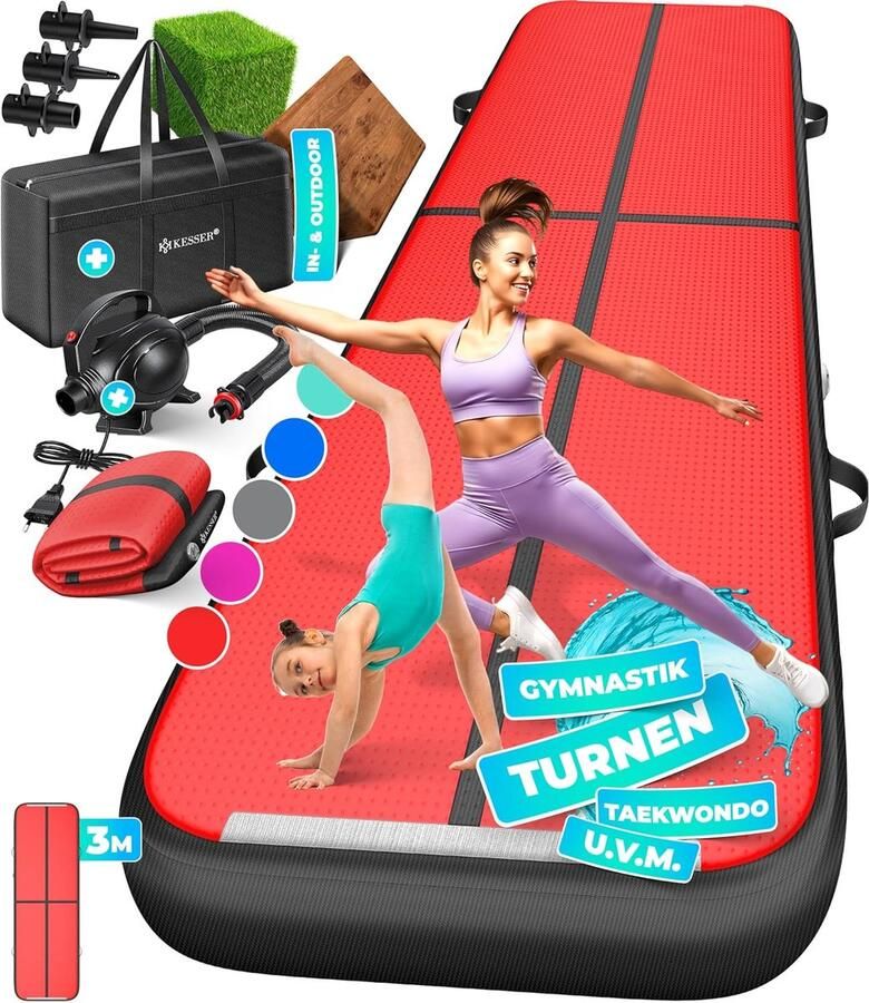 Opblaasbare turnmat voor fitness yoga en gymnastiek Inclusief elektrische luchtpomp en tas