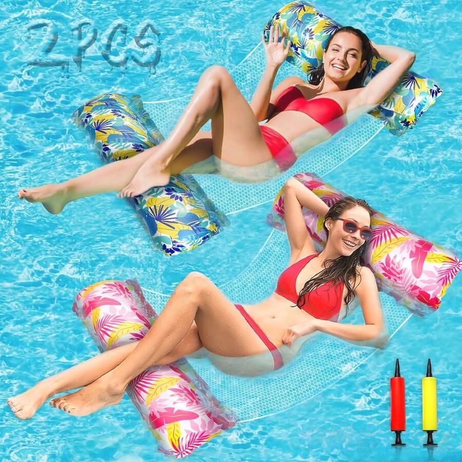 Opblaasbare Waterhangmat 4-in-1 voor Zwembad en Strand 2 Stuks incl. Handpomp