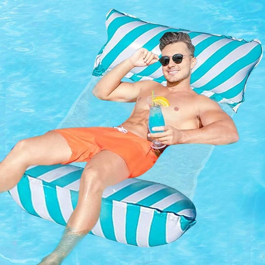Opblaasbare waterhangmat 4-in-1 waterhangmat loungestoel zwembad lounge waterhangmat luchtmatras zwembad opblaasbare hangmat voor volwassenen en kinderen