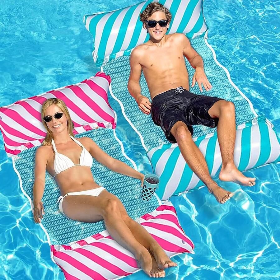 Opblaasbare waterhangmat 4-in-1 waterhangmat loungestoel zwembad lounge waterhangmat luchtmatras zwembad opblaasbare hangmat voor volwassenen en kinderen
