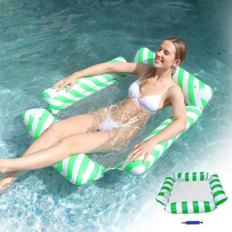 Opblaasbare waterhangmat 4-in-1 zwembad opblaasbare hangmat met luchtpomp inklapbaar zwembadluchtmatras zwevende zwemmatras strandmat water zwemplank zwembadspeelgoed voor zomer en