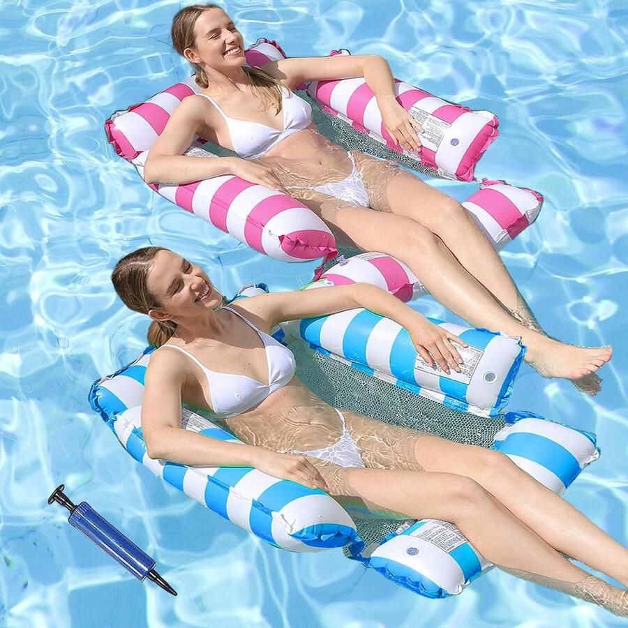 Opblaasbare waterhangmat drijvend bed-zwembad met vier buizen en net 4-in-1 zwemmatras voor volwassenen Opblaasbaar zwembadbed met luchtpomp Waterhangmat