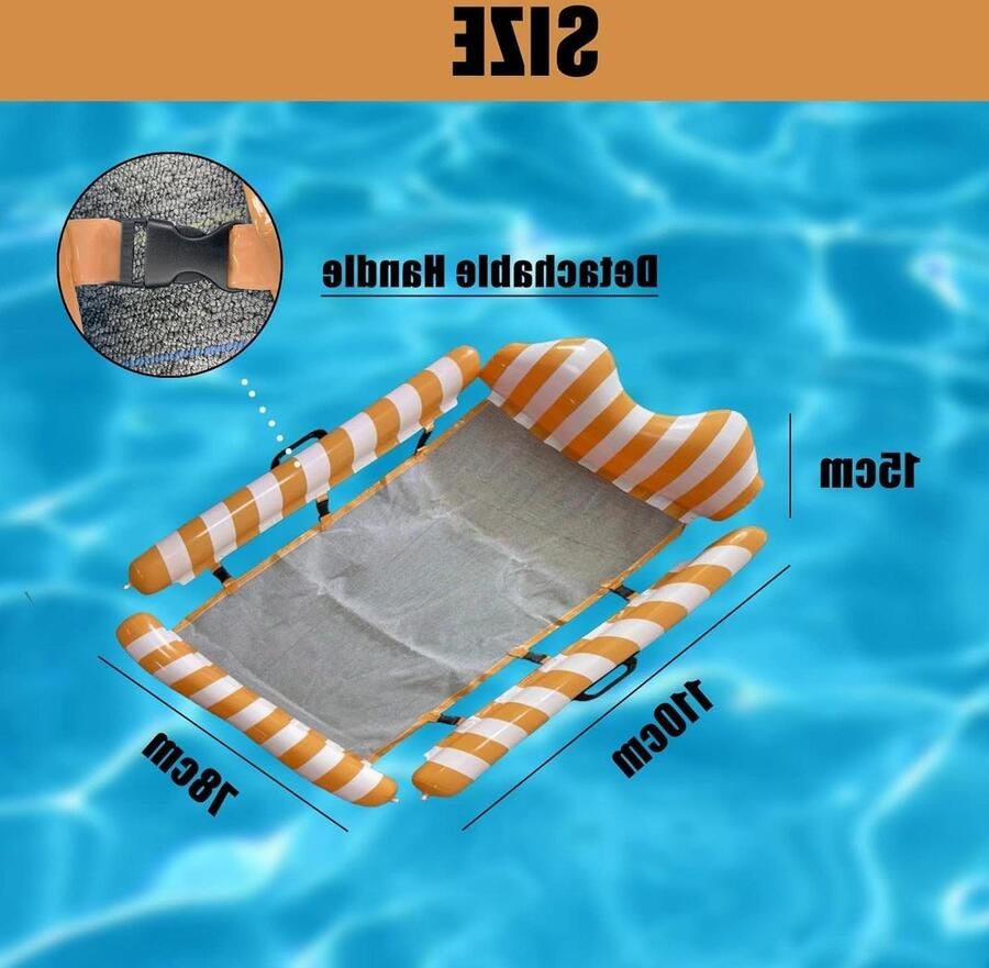 Opblaasbare waterhangmat loungestoel zwembad water zwemhangmat geel en wit waterhangmat