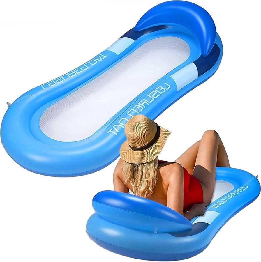 Opblaasbare waterhangmat zwembad luchtmatras hangmat zwemmat speelgoed blauw waterhangmat