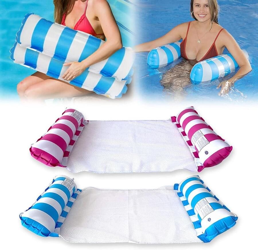 Opblaasbare waterhangmat zwembadvlotter 4-in-1 drijvende zwemstoelen voor zwembad strandfeest blauw rood waterhangmat