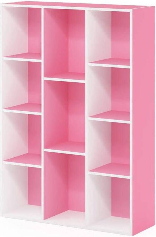 Open boekenkast met 11 vakken hout wit roze 23 88 x 73 91 x 105 92 cm