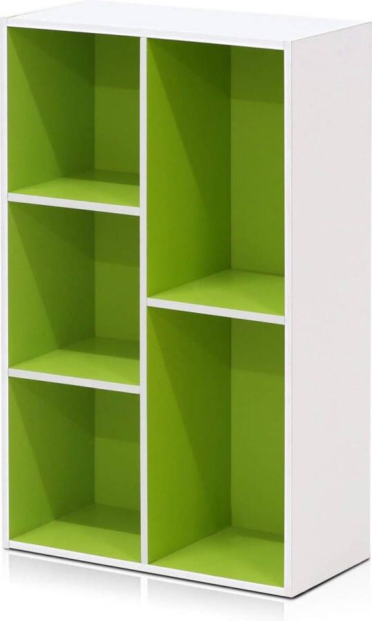 Open boekenkast met 5 vakken hout wit groen 49 5 x 23 9 x 80 cm