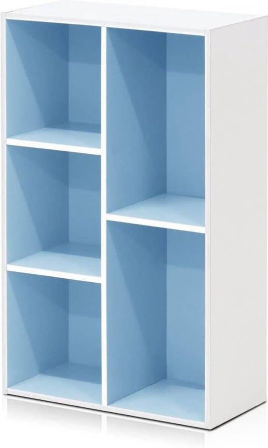 Open boekenkast met 5 vakken hout wit lichtblauw 49 5 x 23 9 x 80 cm