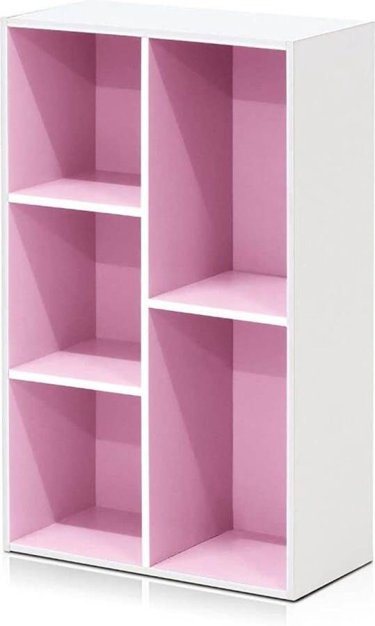 Open boekenkast met 5 vakken hout wit roze 49 5 x 23 9 x 80 cm