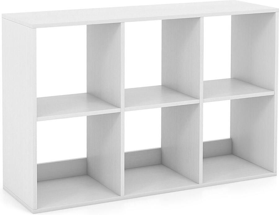 Open Boekenkast met 6 Kubussen op 2 Niveaus – Vrijstaande Opbergplank Rustieke Stijl Anti-Tip Kit Wit