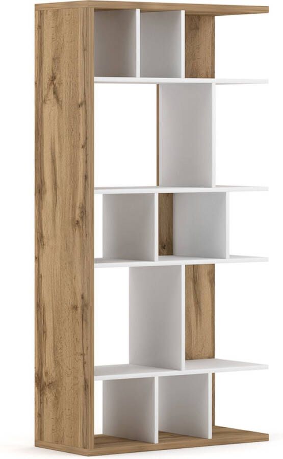 Open Boekenkast Rami – Boeken Kast Eiken Wit – Houten Kast Met 13 Open Vakken – Perfecthomeshop