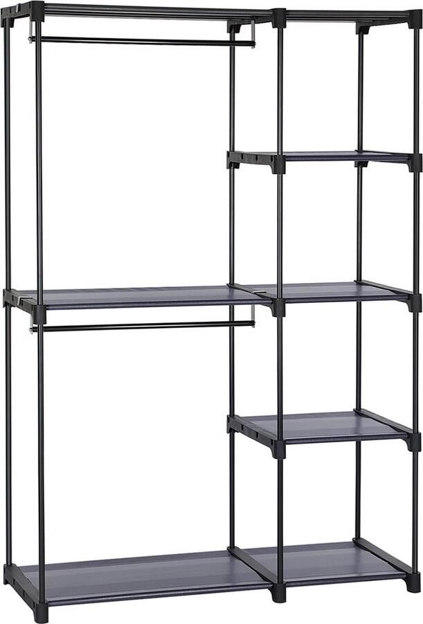 Rootz Living Rootz Open Garderobe Closet Organizer Kledingrek Niet-geweven stof 43cm x 112cm x 165cm Zwart Metalen buizen Plastic verbindingsstukken