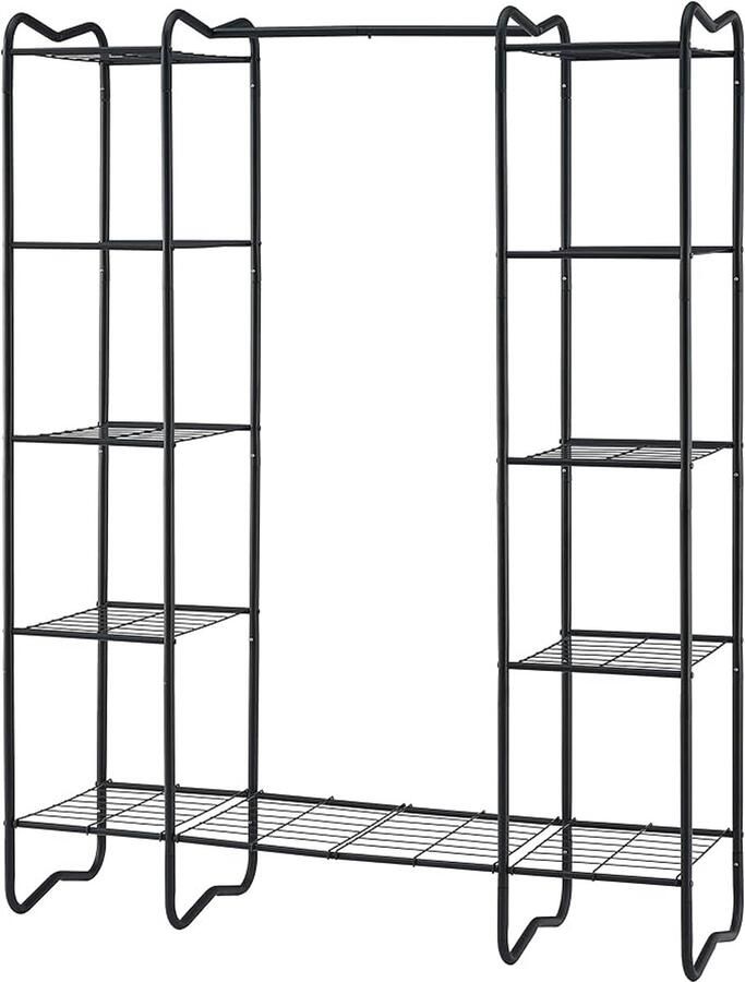 Open kledingkast met 5 planken – Stabiel metalen kledingrek kapstok voor slaapkamer of woonkamer – Zwart 124 x 39 x 160 cm