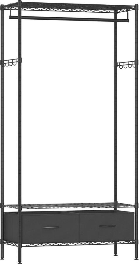 Open Kledingkast met Kledingroede en Lades Vrijstaand Kledingrek in Inktzwart