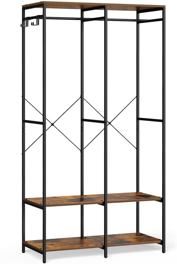 Open kledingkast met kledingroede vintagebruin