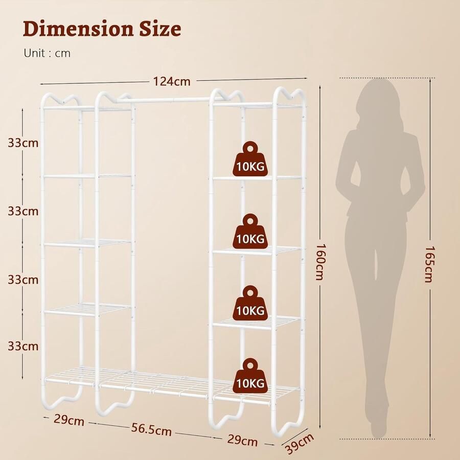 Open kledingkast met planken Stabiel en ruim Wit 125 90 x 39 00 x 160 00 cm