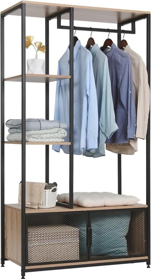 Open Kledingrek met Opbergkast van Hout en Metaal voor Slaapkamer en Kledingwinkel