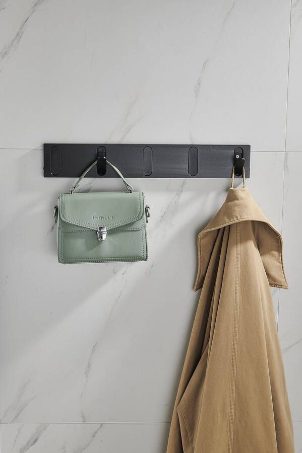 Ophanghaken 2 stucks Handdoekhaakjes zwart Handdoekhaakjes zelfklevend Kapstok 5 haken Multifunctioneel Kledinghanger of handdoekhaken Wandhaakjes Voor Ingang Voor badkamer